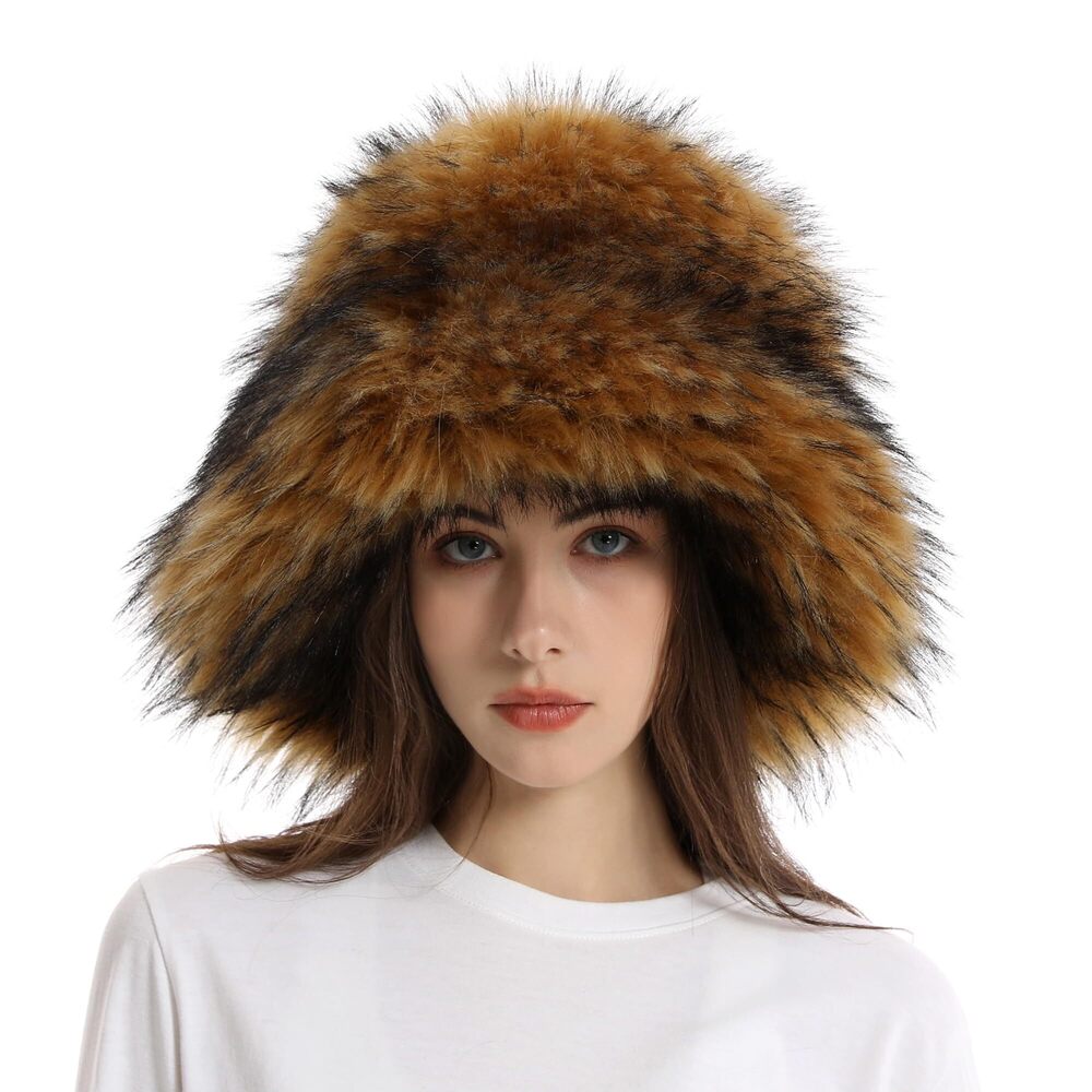 7441 Plush Fisherman Hat Artificial Fur Bucket Hat Winter Warm Plush Bucket